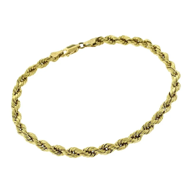 bohemian style bracelet for women -10K Yellow Gold 4MM Solid Rope Diamond-Cut Link Bracelet 8", Gold Bracelet for Men & Women, 100% Real 10K Gold