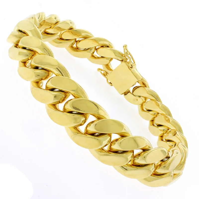 geometric charm bracelet for women -Authentic Solid Sterling Silver 14.5mm Miami Cuban Curb Link .925 Yellow Gold Thick Bracelet Chain 9"