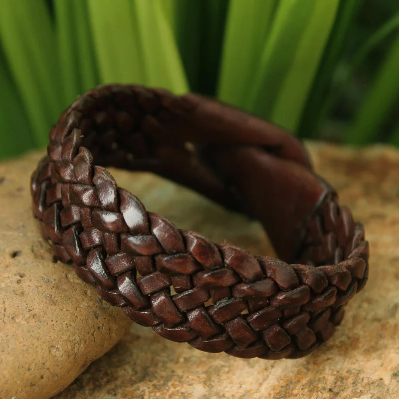 friendship bracelet for best friends -Bangkok Weave Men's Leather Bracelet