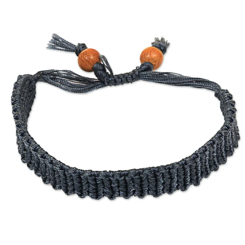 matching couple bracelets -Braided Grey Wood Wristband Bracelet