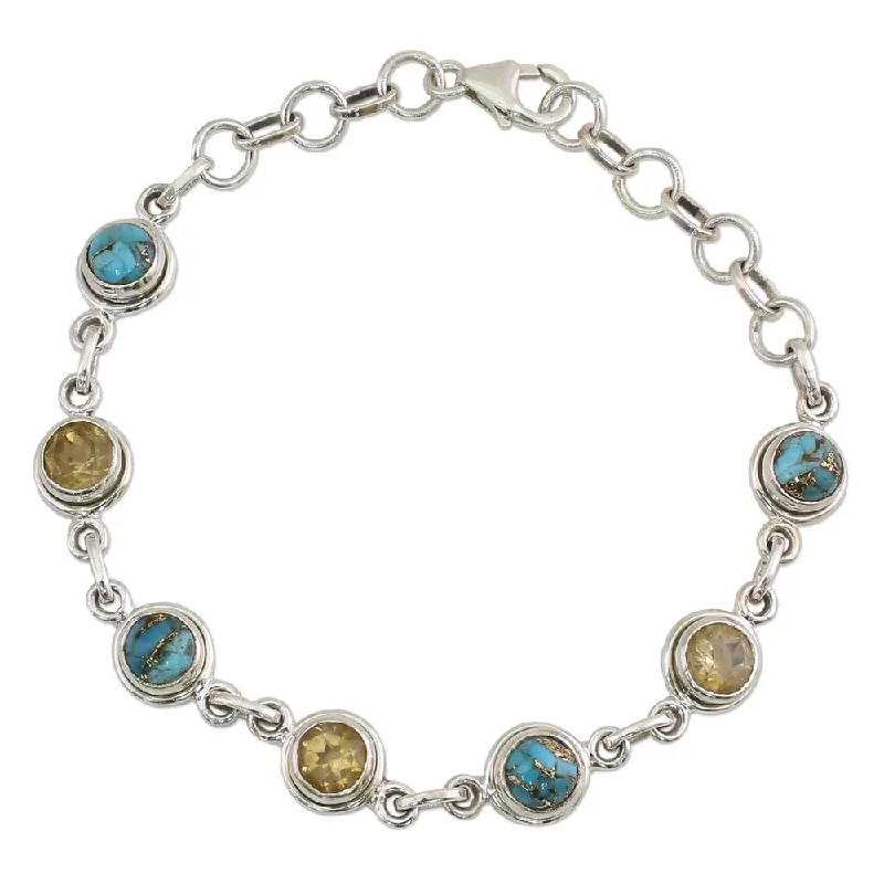 butterfly charm bracelet for girls -Citrine Link Bracelet, 'Seashore Radiance' (India) - 7'6" x 9'6" - 7'6" x 9'6"