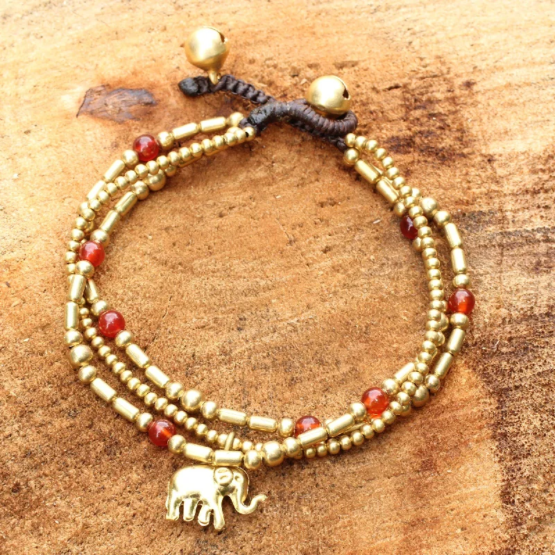 minimalist gold bracelet for daily wear -Elephant Charm Carnelian & Brass Bracelet