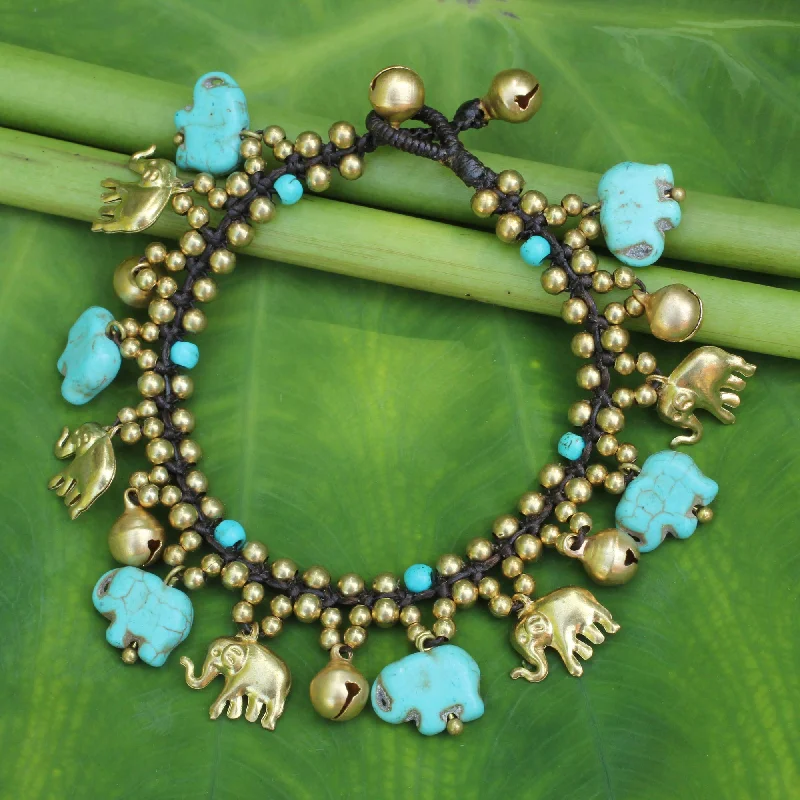 bar bracelet for women -Elephant World Blue Calcite Brass Beaded Bracelet