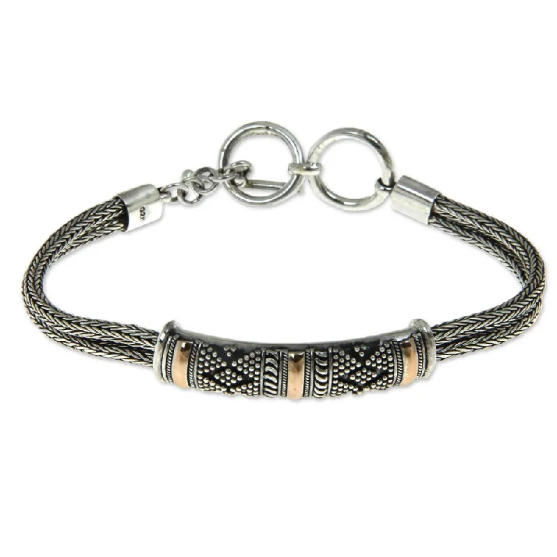 minimalist silver bracelet for men -Gold Accented Sterling Silver 'Naga's Mystery' Bracelet (Indonesia)