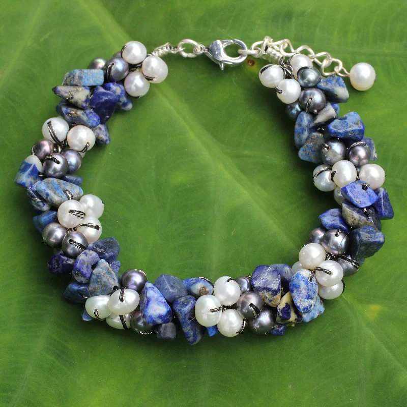 nameplate bracelet for women -Gracious Lady Pearl & Lapis Lazuli Bracelet