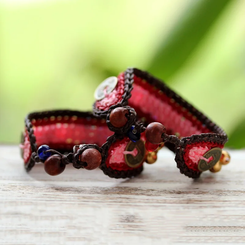 infinity bracelet for women -Handmade Set of 2 'Bold Pink Fortunes' Beaded Bracelets (Thailand)