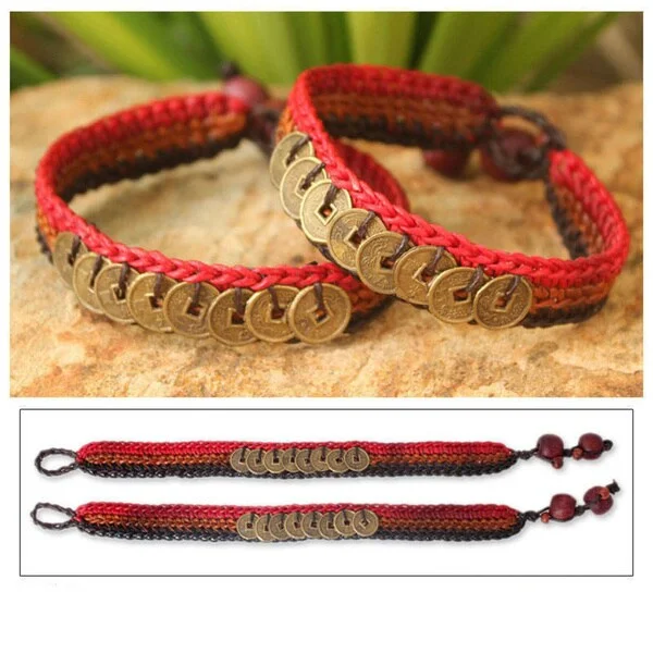 chakra bracelet for healing -Handmade Set of 2 Brass 'Cinnamon Coins' Bracelets (Thailand)