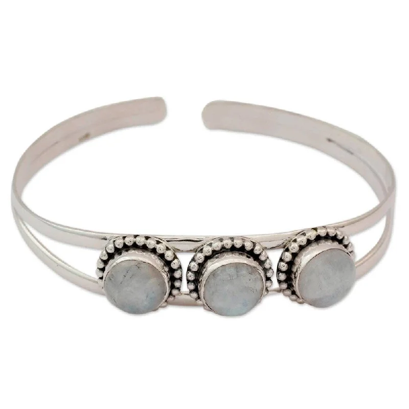 friendship bracelet for best friends -Handmade Sterling Silver 'Delightful' Rainbow Moonstone Bracelet (India)