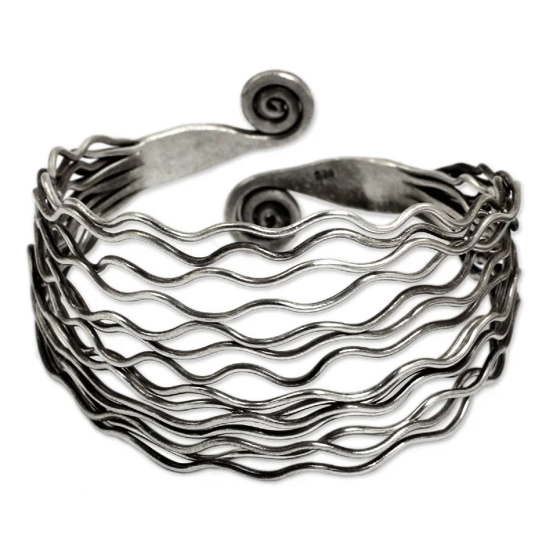 diamond bangle bracelet for women -Handmade Sterling Silver Ocean Currents Bracelet (Thailand)