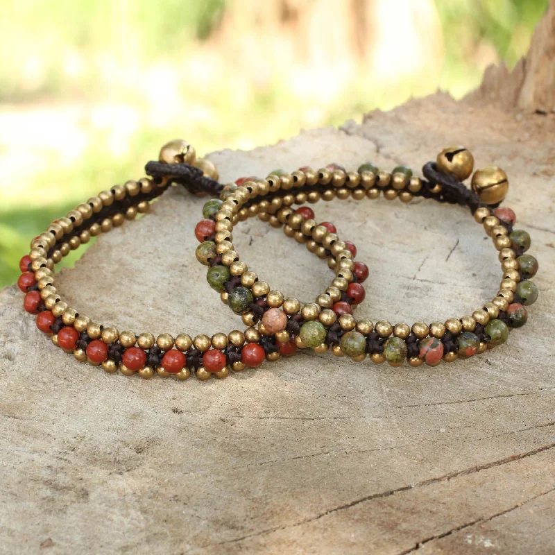 romantic couple bracelets for lovers -Happy Times Unakite & Brass Beaded Bracelet