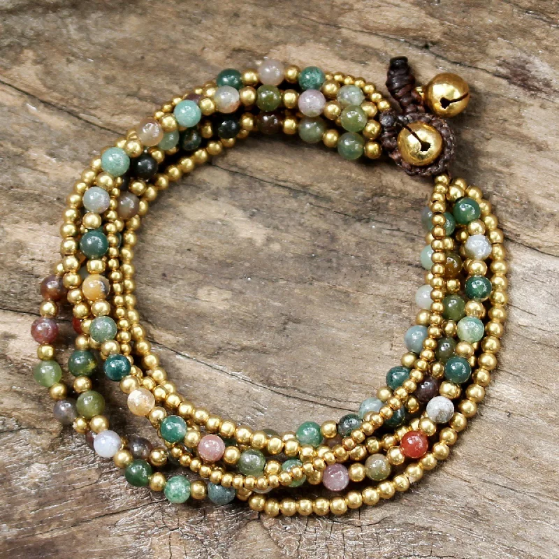 personalized name bracelet for women -Jasper Brass Multi-Strand Beaded Bracelet