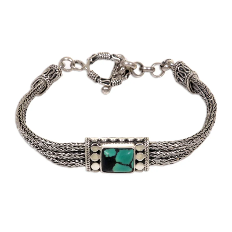 gold nameplate bracelet for women -Java Style Silver & Turquoise Chain Bracelet