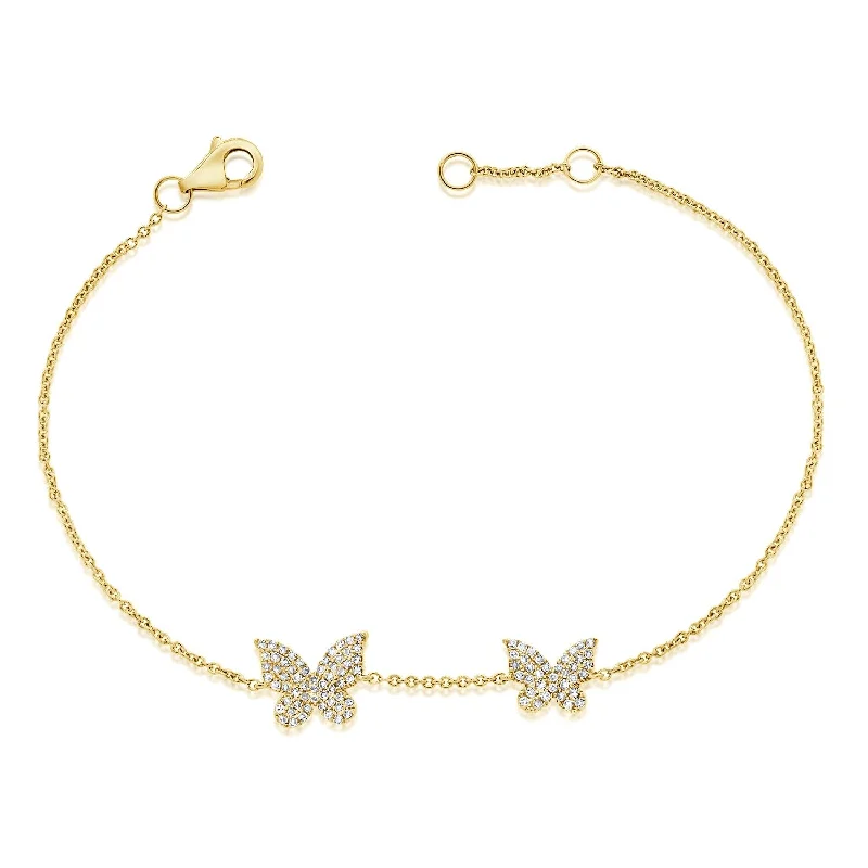 elegant pearl bracelet for weddings -Joelle 1/4 ct. t.w. Pave Diamond Double Butterfly Bracelet 14K Gold y Joelle Jewelry