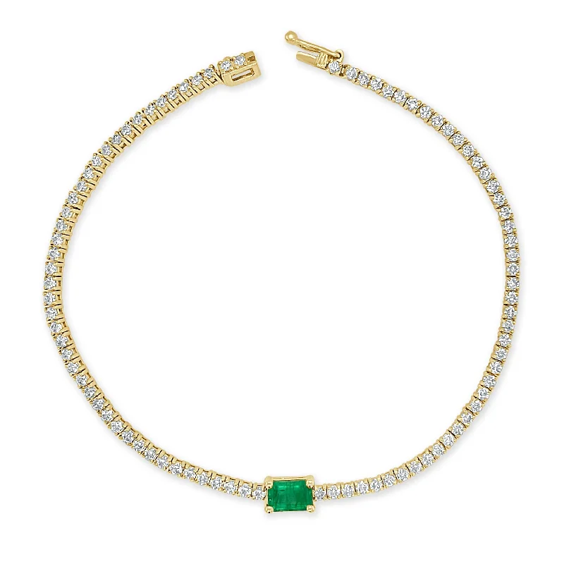 gold layered chain bracelet -Joelle 14K Gold Emerald & Diamond Tennis Bracelet