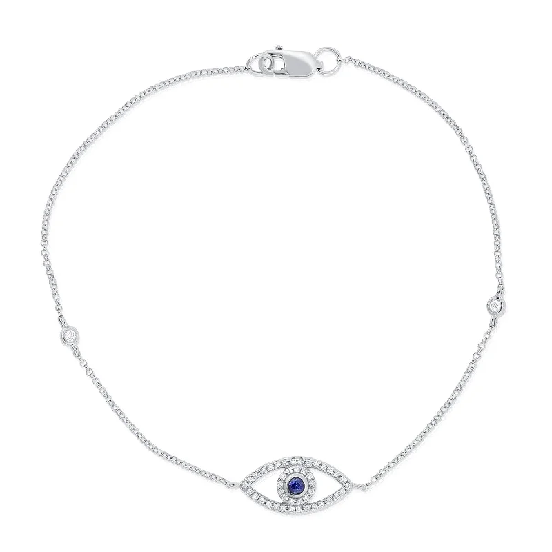 gemstone bracelet for women -Joelle Evil Eye Bracelet Diamond & Blue Sapphire 14K White Gold 0.15 ct