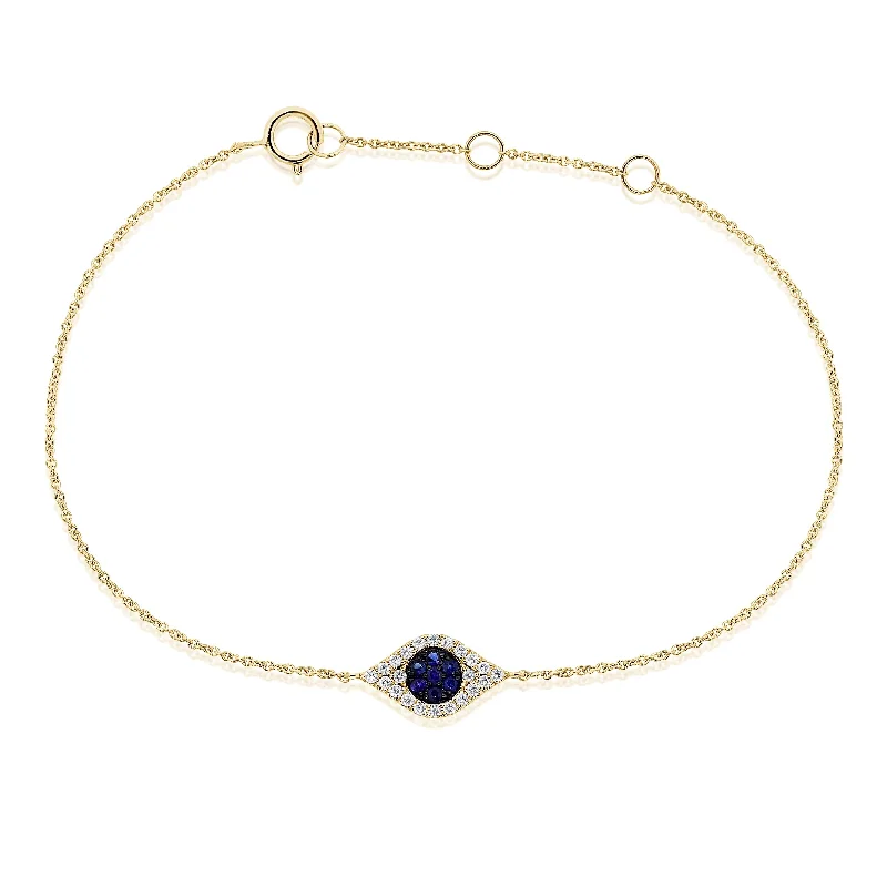 boho style bracelet for women -Joelle Evil Eye Bracelet14K Yellow Gold 1/10 ct Diamond & Sapphire