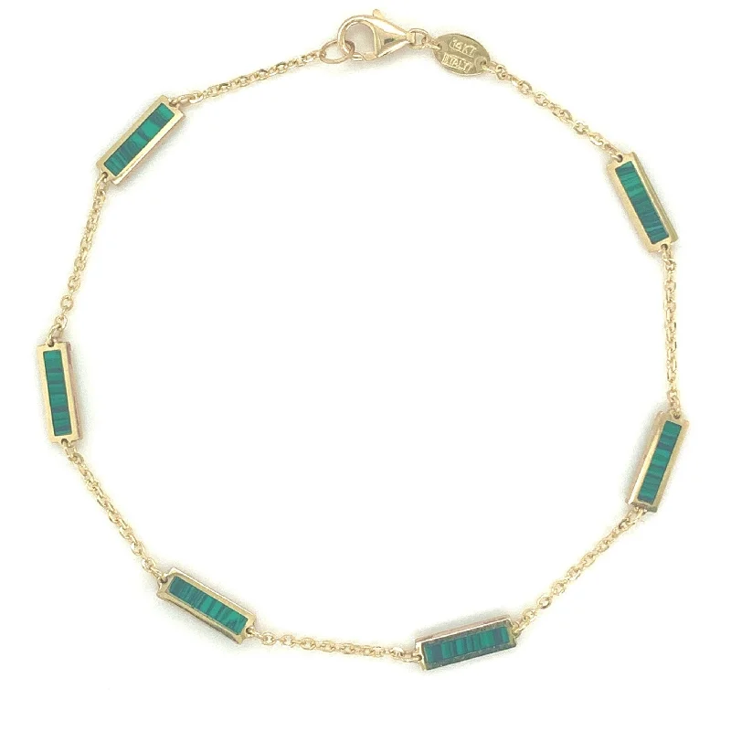 delicate gold chain bracelet -Joelle Malachite Stackable Bar Bracelet - 14K Gold Malachite Bracelet