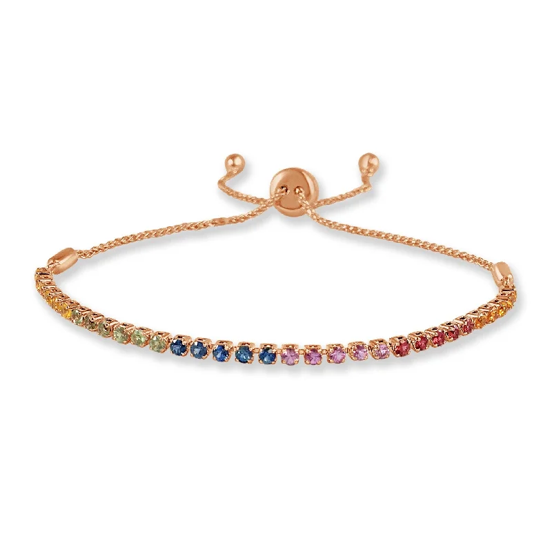 gold initial bracelet for layering -Joelle Rainbow Sapphire & Diamond Adjustable Bracelet 14K Rose Gold