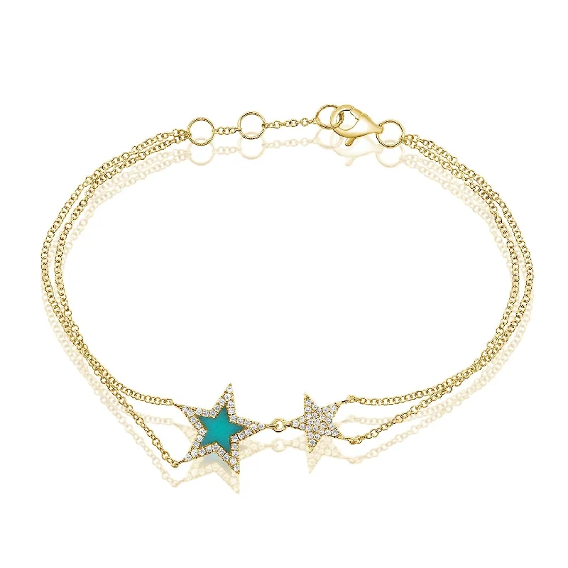 simple gold chain bracelet -Joelle Star Bracelet Turquoise & Diamond 14K Yellow Gold