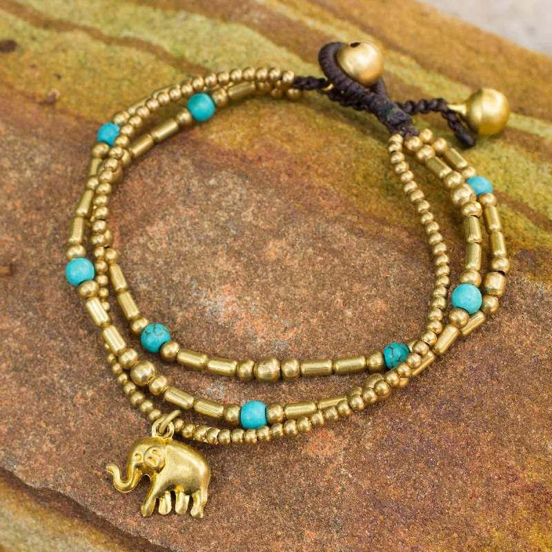 birthstone bracelet for moms -Lucky Elephant Charm Multi-Strand Brass Bracelet