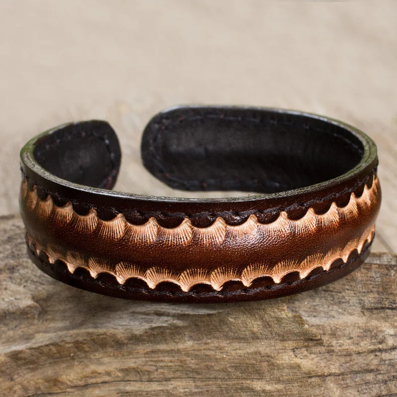 crystal healing bracelet for women -Men's Braided Leather Brown Cuff Bracelet