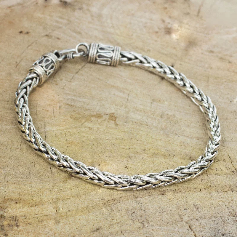 adjustable bracelet for women -Men's Handmade Sterling Silver Chain Bracelet