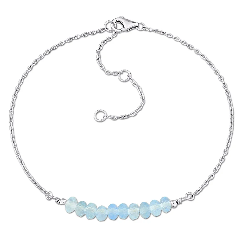 elegant pearl bracelet for weddings -Miadora 1 1/2ct TGW Aquamarine Bead Bracelet in Sterling Silver-725+2 in