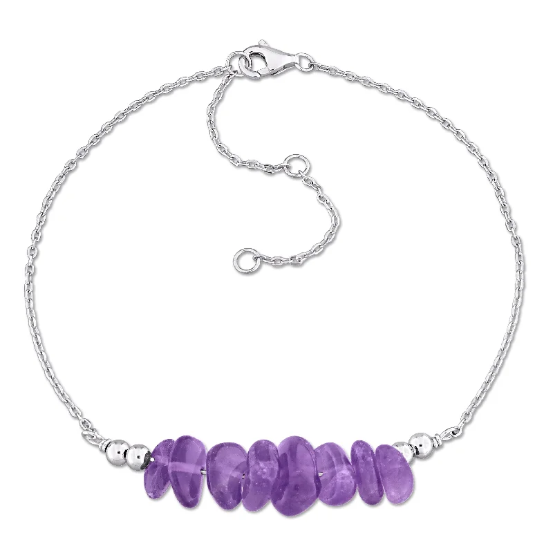 silver charm bracelet for women -Miadora 1 1/3ct TGW Amethyst Bead Bracelet in Sterling Silver-725+2 in