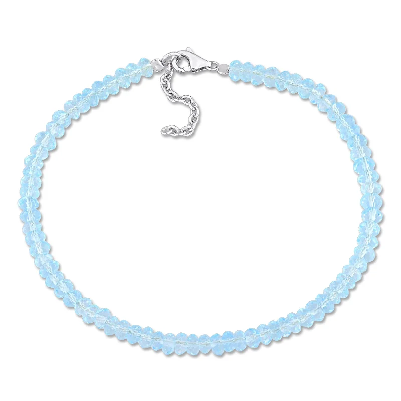 long chain bracelet for layering -Miadora 11ct TGW Sky Blue Topaz Beaded Bracelet in Sterling Silver Clasp-725+1 in