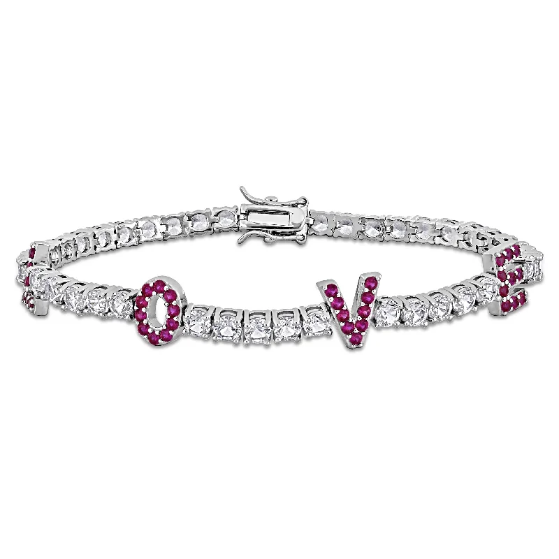 adjustable bracelet for women -Miadora 14 1/4ct TGW Created Ruby and Created White Sapphire LOVE Bracelet in Sterling Silver-75 in