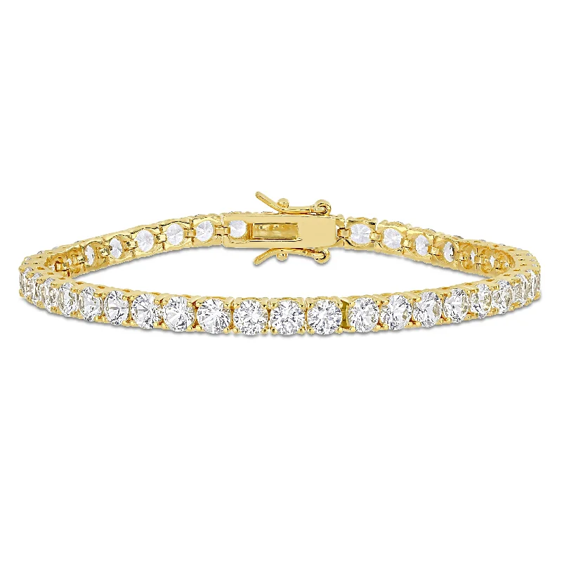 matching couple bracelets -Miadora 14 1/4ct TGW Created White Sapphire Bracelet Yellow Sterling Silver