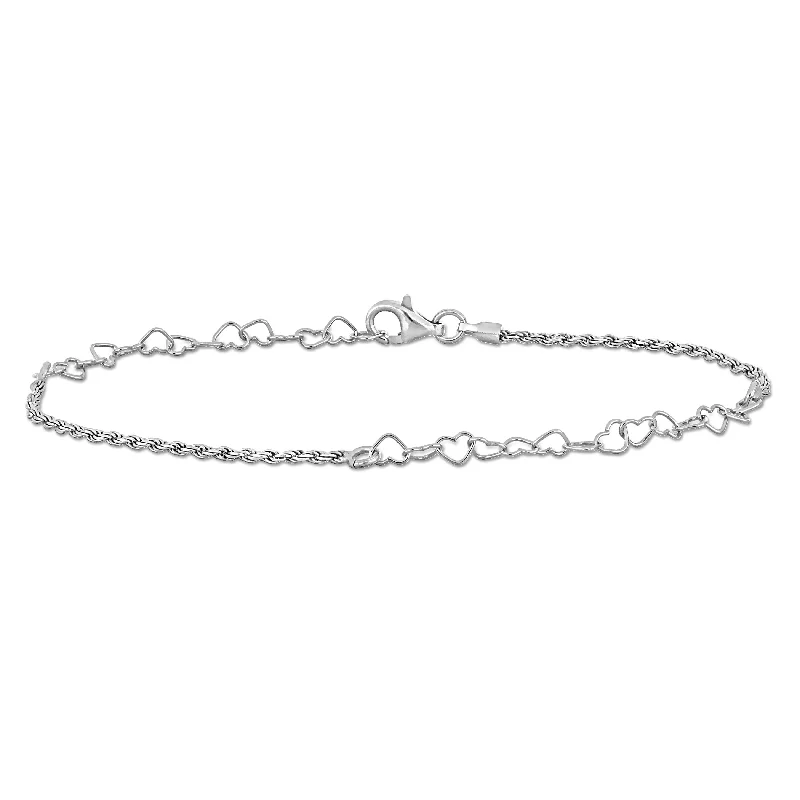 rose gold bracelet for women -Miadora 3.3mm Heart Link and Rope Chain Bracelet in Sterling Silver-7.5 in+1 ext