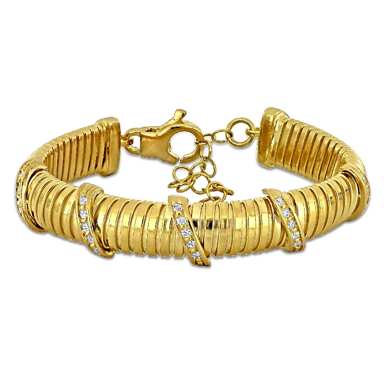 layered bead bracelet for women -Miadora 3/4ct TGW Cubic Zirconia 9mm Bombe Omega Bracelet in Yellow Silver-6.5+1.5in