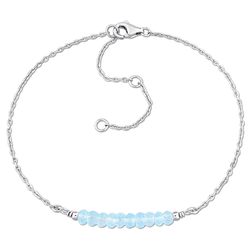 friendship bracelet for best friends -Miadora 3.5-4mm Blue Topaz Bead 0.56ct tgw Bracelet 1 mm Rolo Chain in Sterling Silver