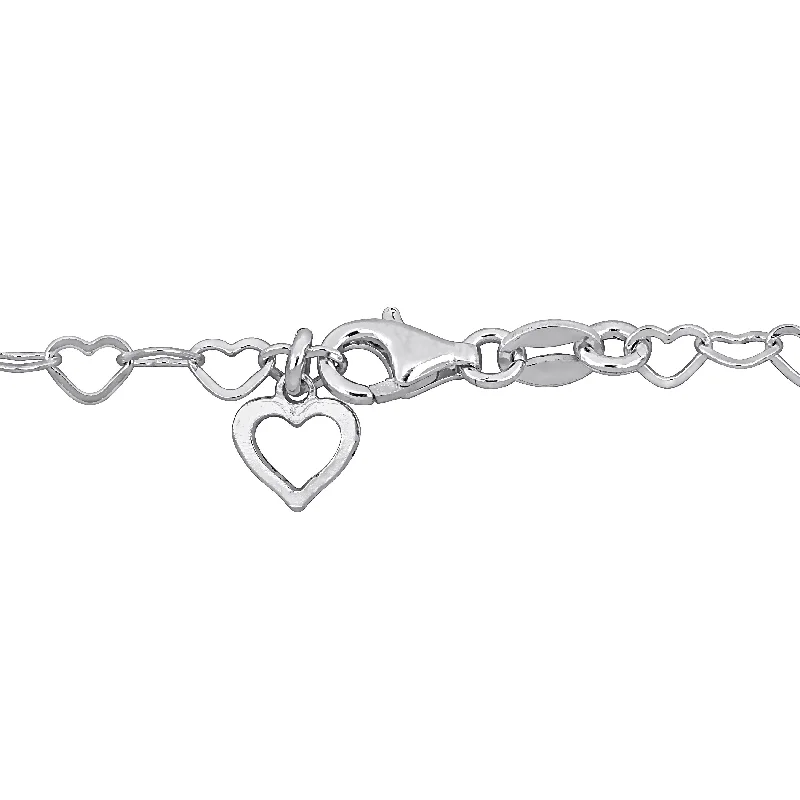 double heart bracelet for couples -Miadora 3.5mm Heart Link Bracelet with Heart Charm in Sterling Silver-7.25 in