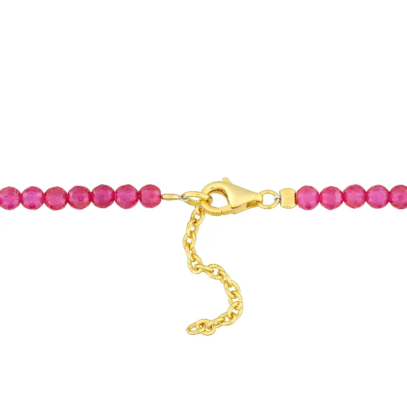 elegant pearl bracelet for weddings -Miadora 3mm created ruby beads 3.04ct tgw Bracelet in Yellow Sterling Silver