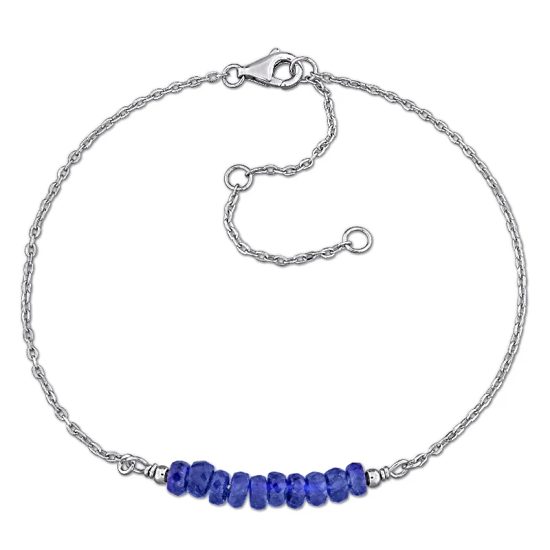 crescent moon bracelet for women -Miadora 4/5ct TGW Blue Sapphire Bead Bar Bracelet in Sterling Silver-7+2in