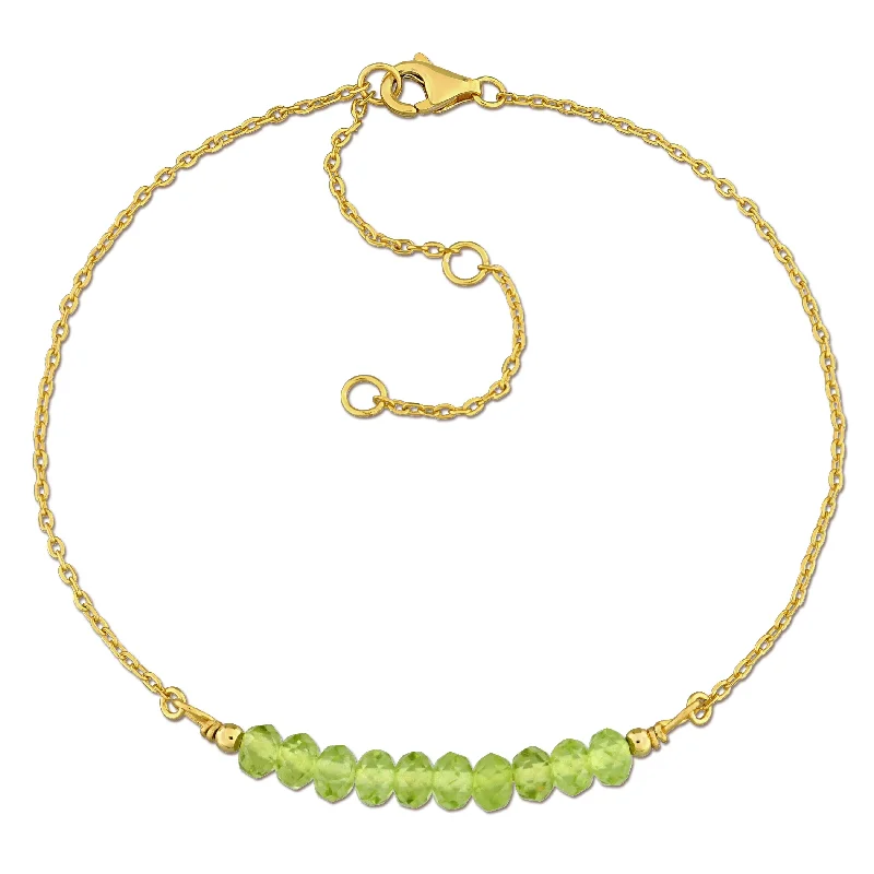 trendy bracelet for teens -Miadora 4mm Peridot Bead Bracelet 0.78ct tgw Bracelet 1mm Rolo Chain in Yellow Sterling Silver