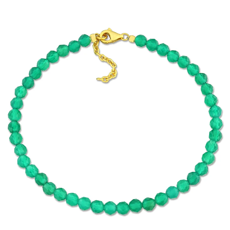 celestial bracelet for women -Miadora 6 1/2ct TGW Green Onyx Facetted Bead Bracelet in Yellow Silver-725+1 in