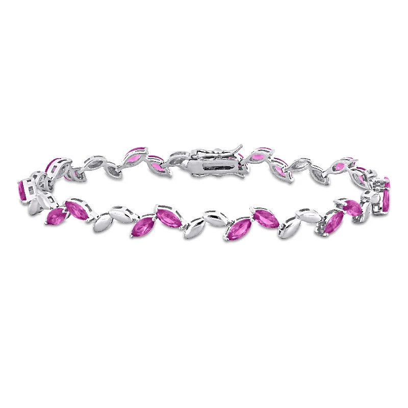 simple gold chain bracelet -Miadora 9 1/2ct TGW Created Pink Sapphire Bracelet in Sterling Silver