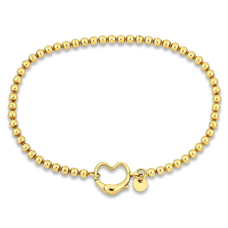 minimalist gold bracelet for daily wear -Miadora Ball Beaded Bracelet with Heart Clasp in Yellow Sterling Silver