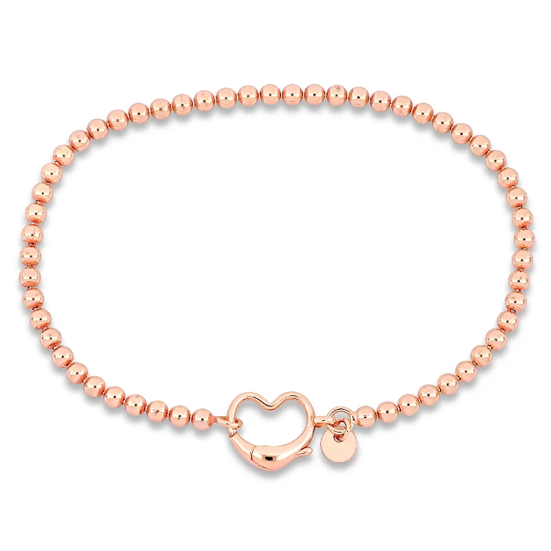 statement bracelet for women -Miadora Ball Link Bracelet with Heart Clasp in Rose Sterling Silver