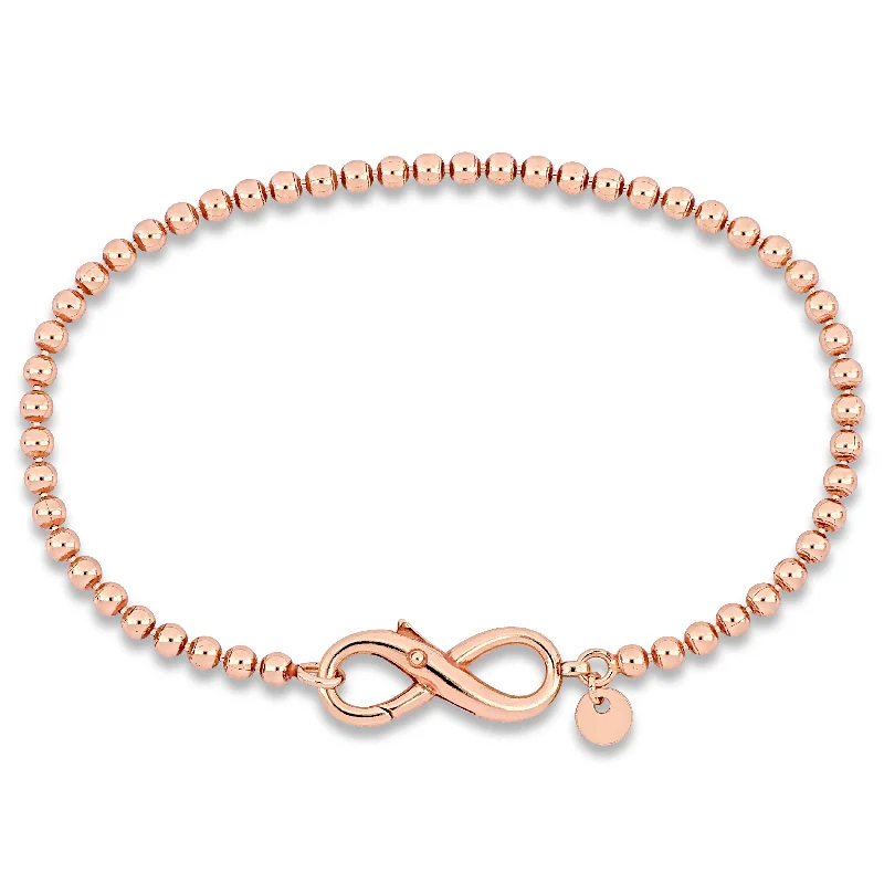 bohemian style bracelet for women -Miadora Bead Link Bracelet with Infinity Clasp in Rose Sterling Silver