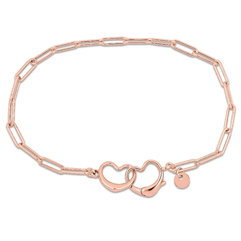 crystal healing bracelet for women -Miadora Paper Clip Link Bracelet with double heart clasp in Rose Sterling Silver