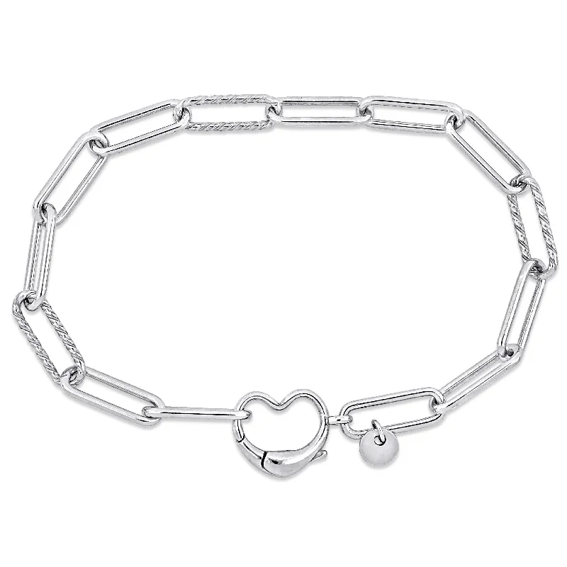 multi-strand bracelet for women -Miadora Paper Clip Link Bracelet with Heart Clasp in Sterling Silver