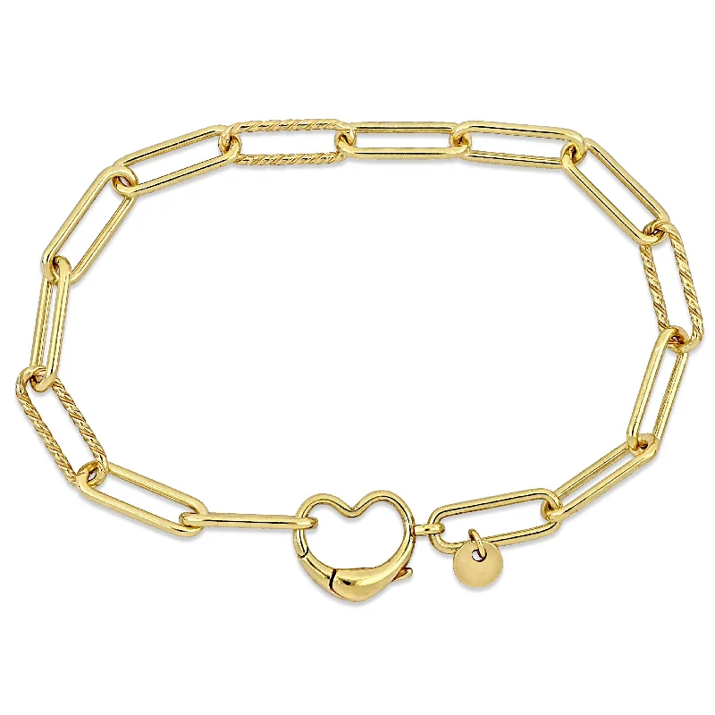 luxury diamond bracelet for special occasions -Miadora Paper Clip Link Bracelet with Heart Clasp in Yellow Sterling Silver