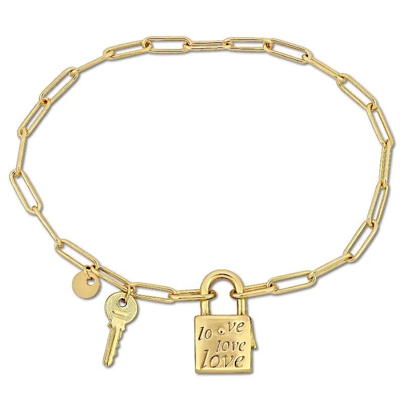 gold chain bracelet for everyday wear -Miadora Paper Clip Link Bracelet with lock and key Clasp in Yellow Sterling Silver