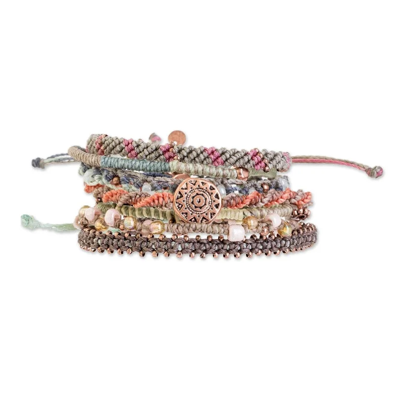 multi-strand bracelet for women -NOVICA Boho Histories, Glass beaded macrame bracelets (set of 7)