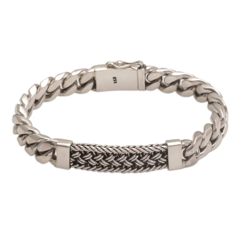 statement bracelet for women -NOVICA Braided Belt, Men's sterling silver wristband bracelet