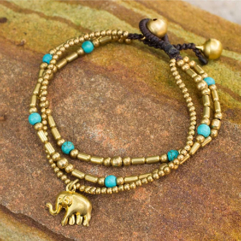 diamond tennis bracelet for women -NOVICA Brass Calcite Thai Elephant Charm Beaded Bracelet (Thailand)